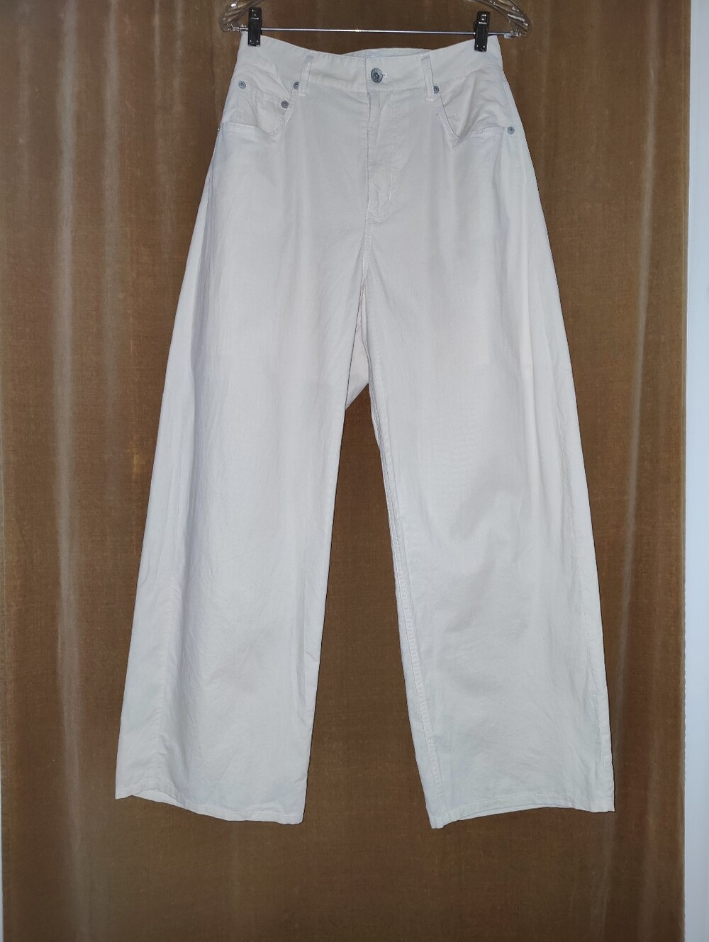 Japanese Brand Azul By Moussy High-rise Curved Wide Leg Off-White Pants, M